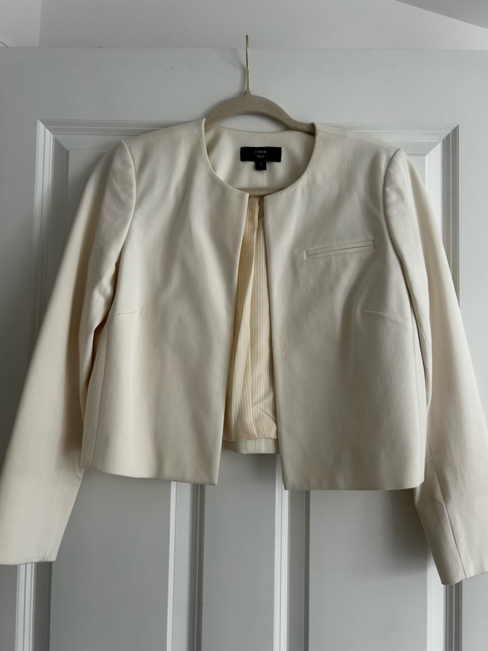 J. Crew Cream Collarless Cropped Jacket